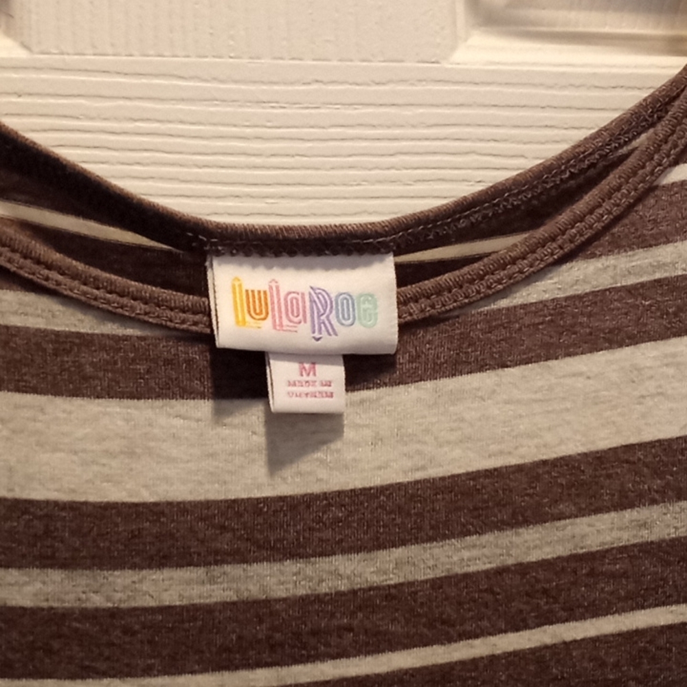 Lularoe Medium Irma grey and brown striped tunic top - Picture 2 of 6